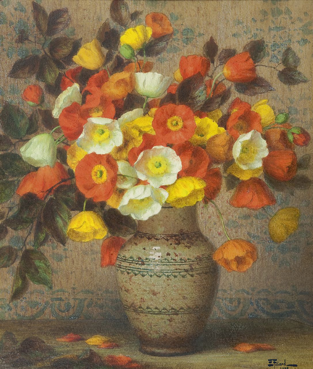 Filliard E. | Ernest Filliard, Klaprozen, krijt en aquarel op papier 61,0 x 52,0 cm, gesigneerd rechtsonder en gedateerd 1928 Filliard E. | Ernest Filliard, Klaprozen, krijt en aquarel op papier 61,0 x 52,0 cm, gesigneerd rechtsonder en gedateerd 1928
