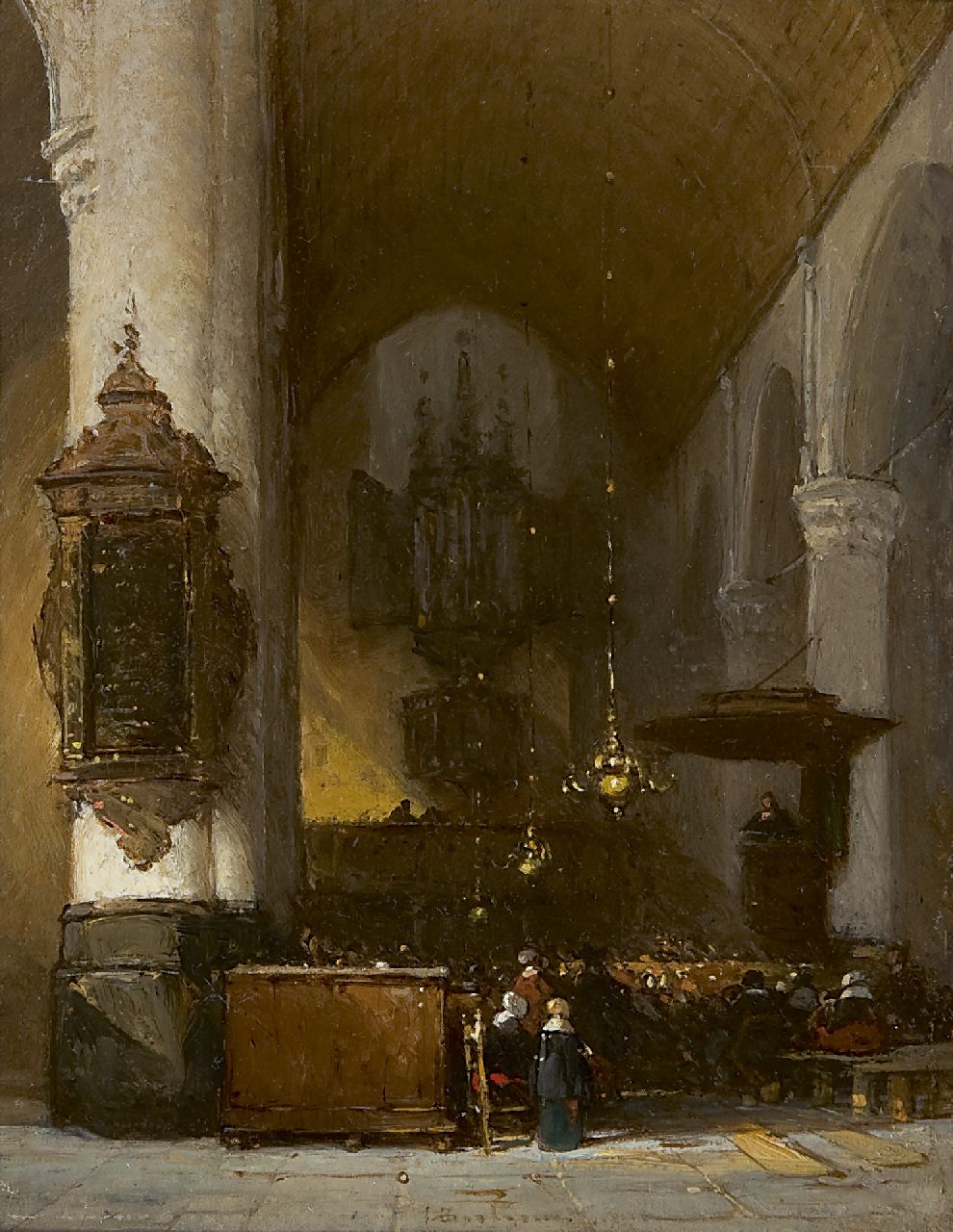 Bosboom J. | Johannes Bosboom, Kerkinterieur, olieverf op paneel 18,5 x 14,5 cm, gesigneerd middenonder Bosboom J. | Johannes Bosboom, Kerkinterieur, olieverf op paneel 18,5 x 14,5 cm, gesigneerd middenonder