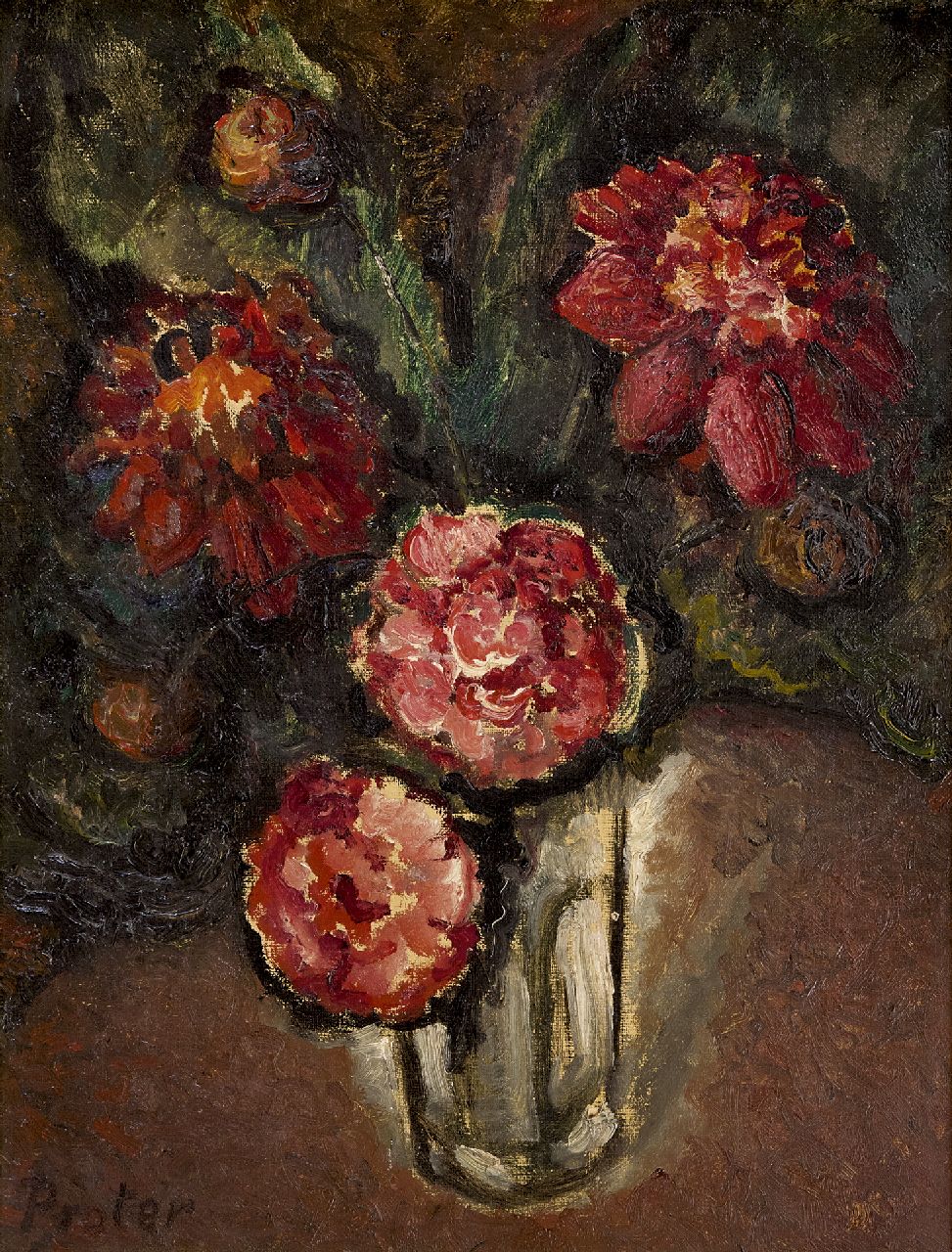 Praetere J. De | Jules De Praetere | Schilderijen te koop aangeboden | Rode bloemen, olieverf op doek 45,7 x 34,7 cm, gesigneerd linksonder Praetere J. De | Jules De Praetere | Schilderijen te koop aangeboden | Rode bloemen, olieverf op doek 45,7 x 34,7 cm, gesigneerd linksonder