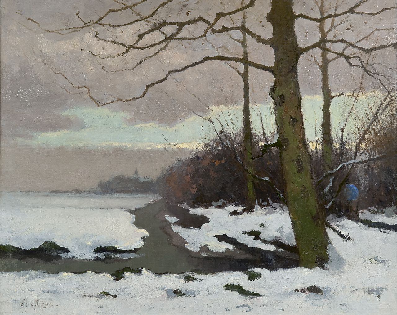 Regt P. de | Pieter 'Piet' de Regt, Besneeuwd polderlandschap, olieverf op doek 44,2 x 55,5 cm, gesigneerd linksonder