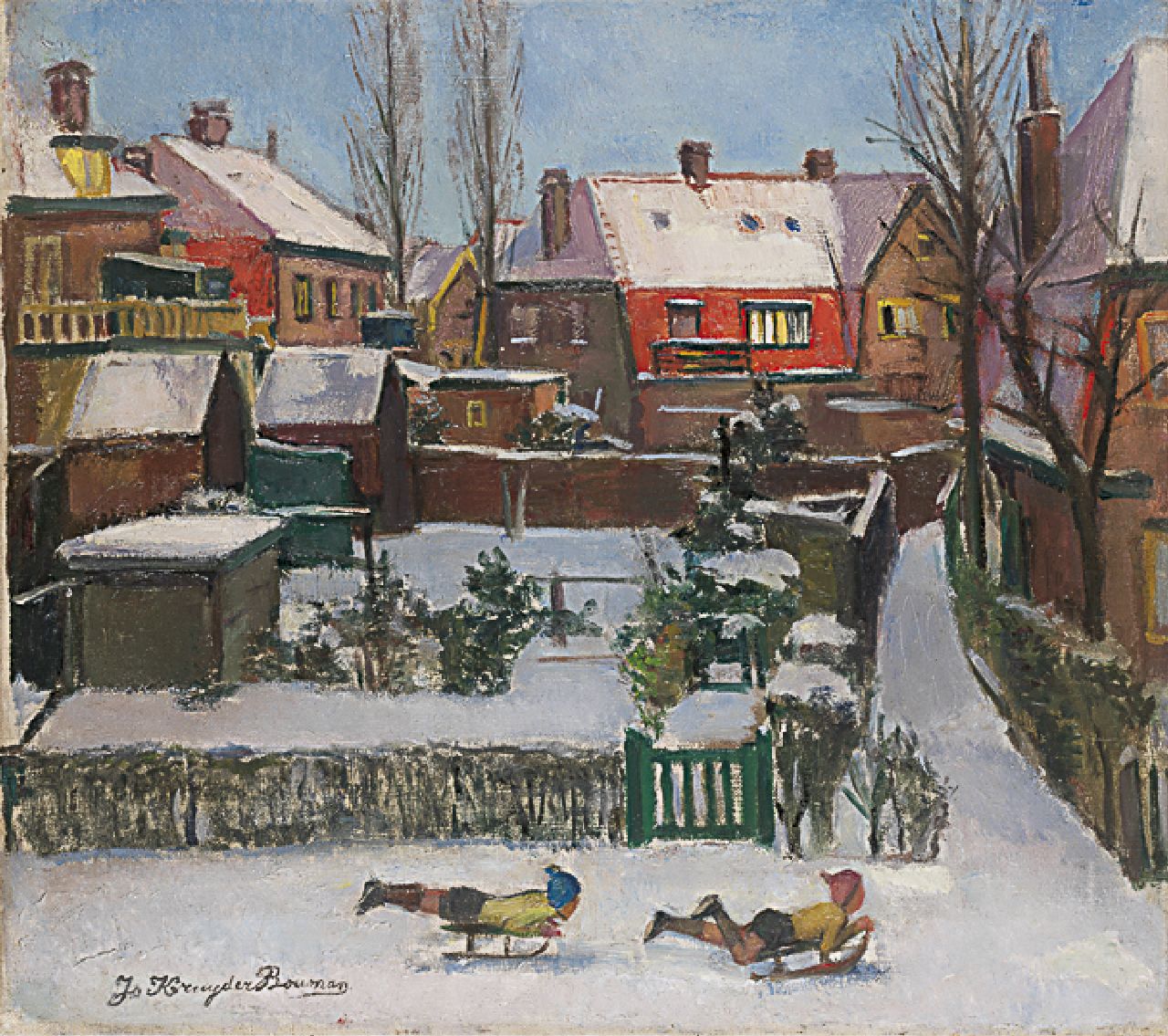 Kruyder-Bouman J.L. | Johanna Laura 'Jo' Kruyder-Bouman, Wintervermaak, olieverf op doek 40,3 x 45,0 cm, gesigneerd linksonder en gedateerd 1942 Kruyder-Bouman J.L. | Johanna Laura 'Jo' Kruyder-Bouman, Wintervermaak, olieverf op doek 40,3 x 45,0 cm, gesigneerd linksonder en gedateerd 1942