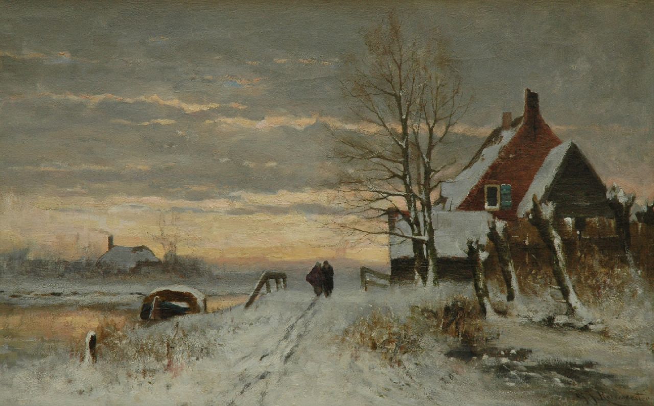 Roermeester G.J.  | Gerardus Johannes Roermeester, Winterse avondstemming, olieverf op doek 44,0 x 66,4 cm, gesigneerd rechtsonder