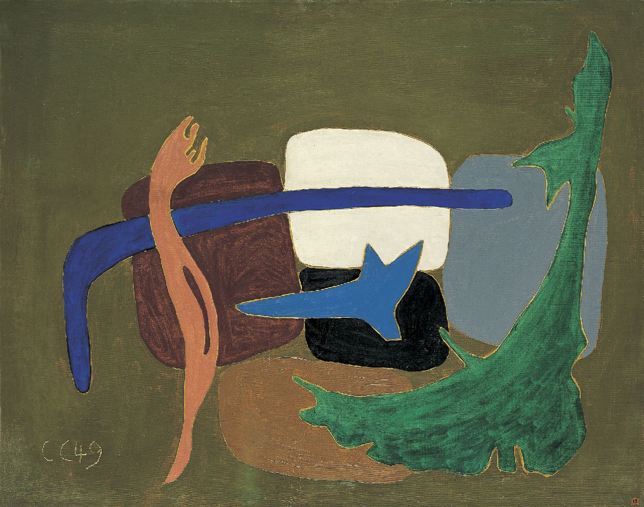 Claus C. | Camille Claus | Schilderijen te koop aangeboden | Compositie, olieverf op doek 73,0 x 91,7 cm, gesigneerd linksonder met initialen en gedateerd '49 Claus C. | Camille Claus | Schilderijen te koop aangeboden | Compositie, olieverf op doek 73,0 x 91,7 cm, gesigneerd linksonder met initialen en gedateerd '49