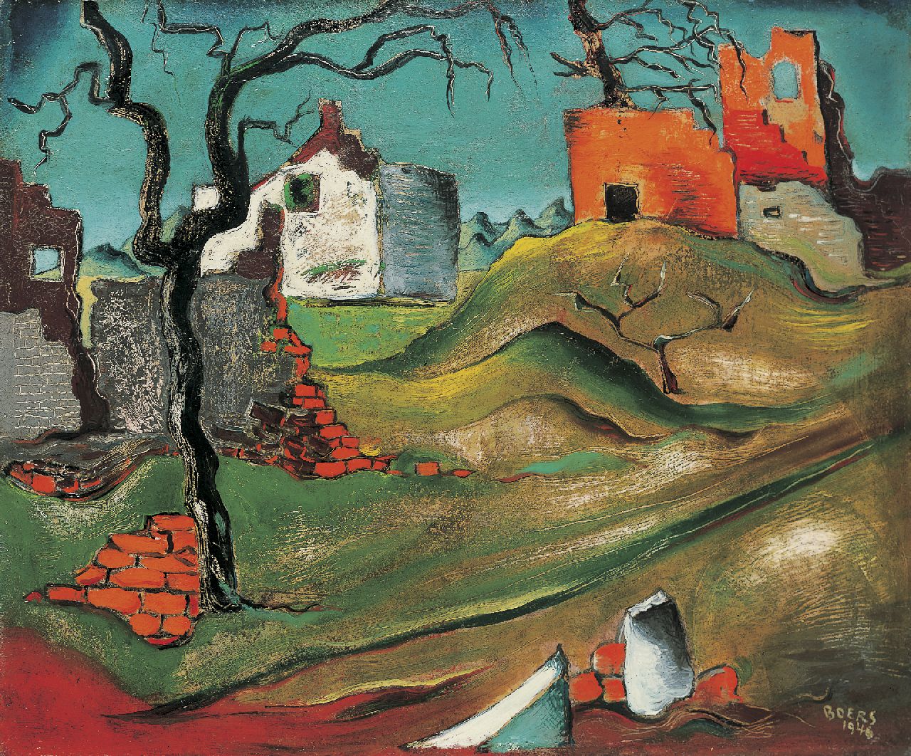 Boers F.H.  | 'Frans' Henri Boers, Landschap, olieverf op schildersboard 46,0 x 55,0 cm, gesigneerd rechtsonder en gedateerd 1946