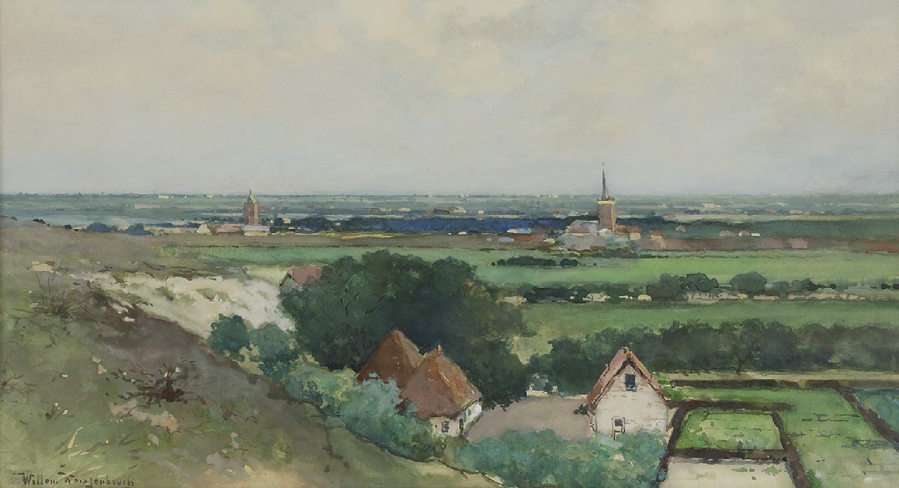 Willem Weissenbruch | Gezicht op een dorpje vanaf het duin, aquarel op papier, 29,7 x 53,7 cm, gesigneerd l.o.