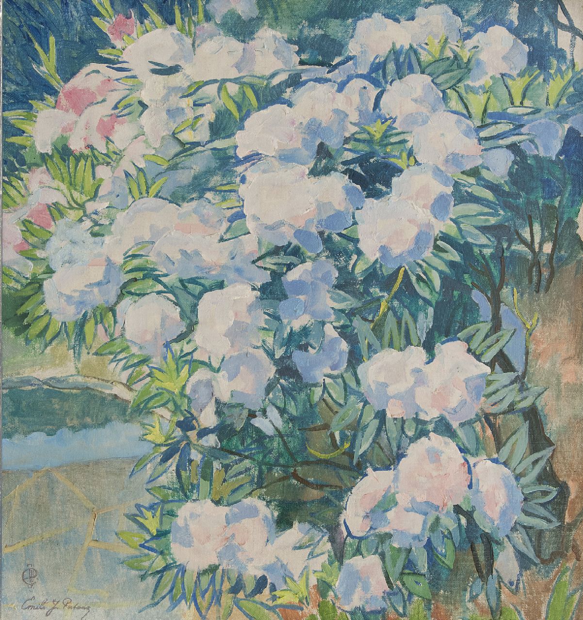 Patoux E.J. | Emile Joseph Patoux | Schilderijen te koop aangeboden | Rhododendrons, olieverf op doek 75,8 x 70,5 cm, gesigneerd linksonder voluit en mon. Patoux E.J. | Emile Joseph Patoux | Schilderijen te koop aangeboden | Rhododendrons, olieverf op doek 75,8 x 70,5 cm, gesigneerd linksonder voluit en mon.