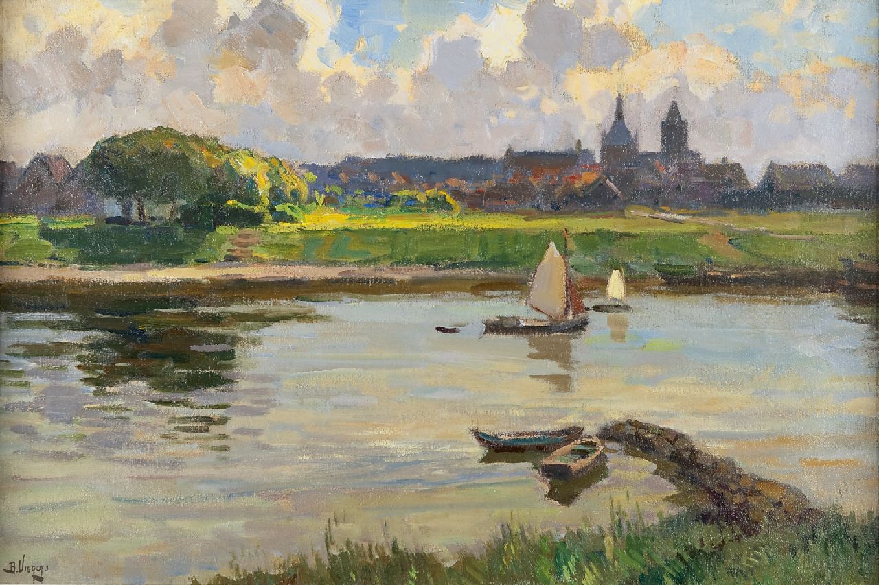 Viegers B.P. | Bernardus Petrus 'Ben' Viegers, Gezicht op Vianen, olieverf op doek 40,3 x 60,2 cm, gesigneerd linksonder en verso en verso gedateerd 1929 Viegers B.P. | Bernardus Petrus 'Ben' Viegers, Gezicht op Vianen, olieverf op doek 40,3 x 60,2 cm, gesigneerd linksonder en verso en verso gedateerd 1929