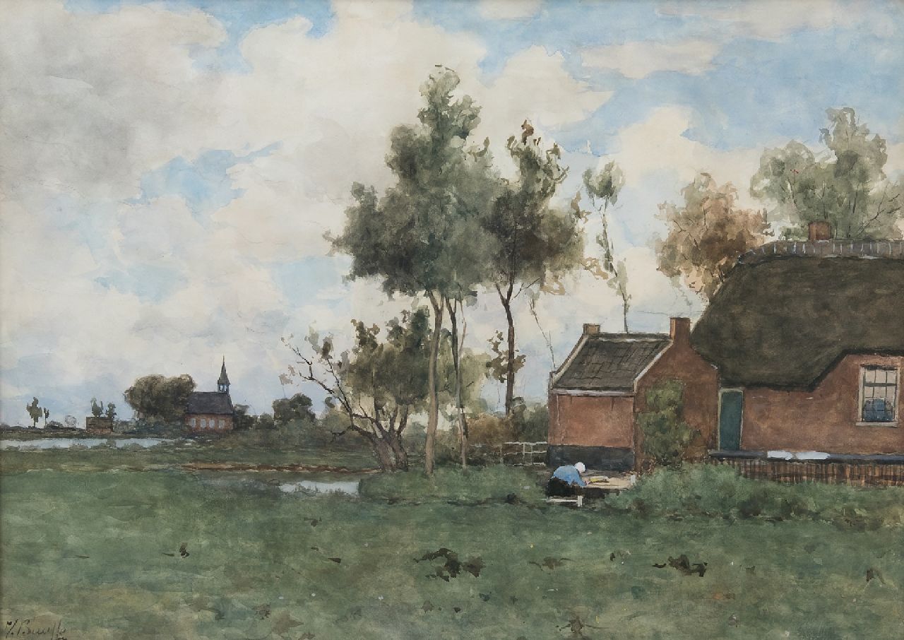 Bauffe V.  | Victor Bauffe | Aquarellen en tekeningen te koop aangeboden | Boerenerf bij Noorden, aquarel op papier 46,9 x 65,2 cm, gesigneerd linksonder