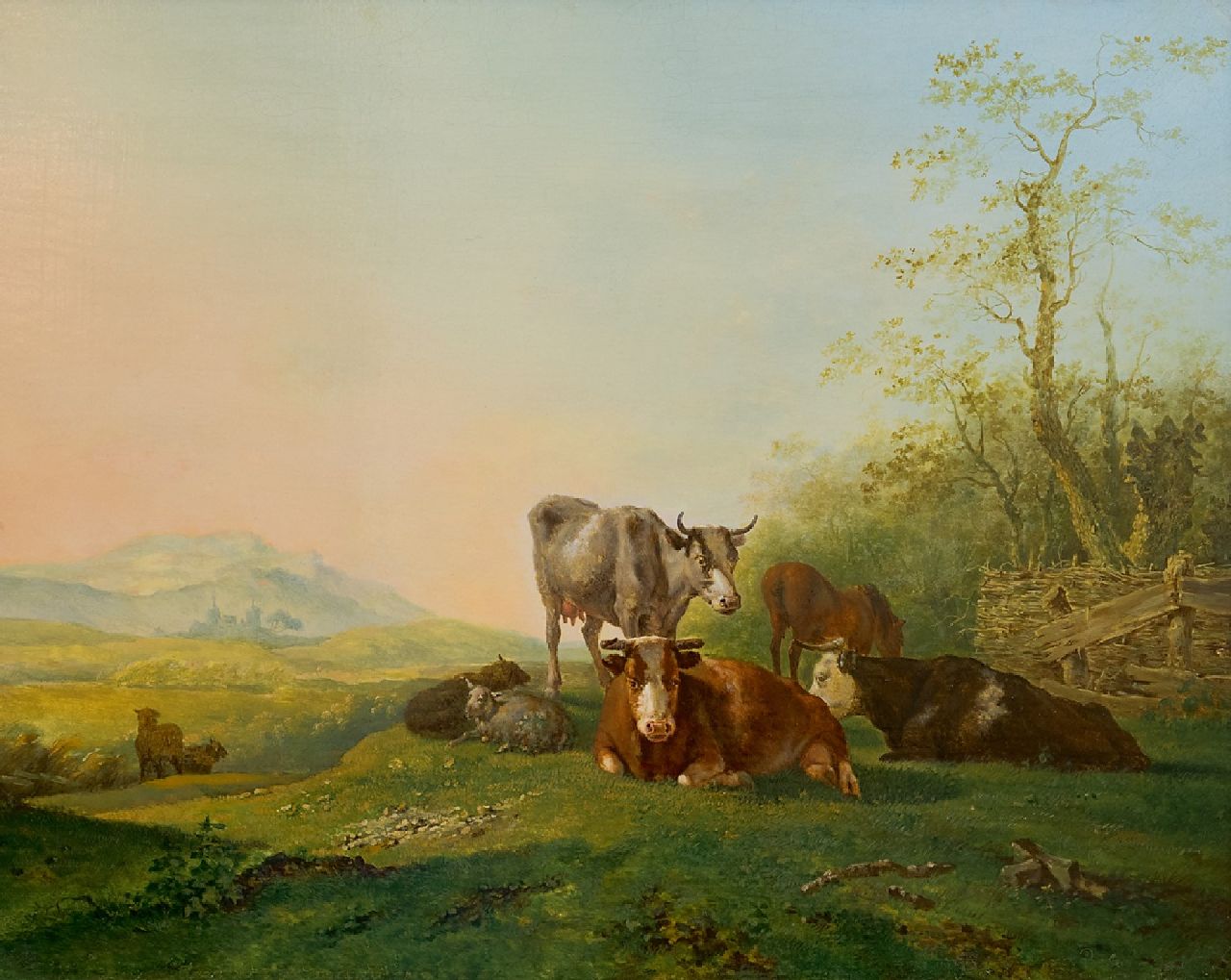 Straaten B. van | Bruno van Straaten | Schilderijen te koop aangeboden | Koeien en schapen bij een hek, olieverf op paneel 29,7 x 36,9 cm, gesigneerd rechtsonder en zonder lijst Straaten B. van | Bruno van Straaten | Schilderijen te koop aangeboden | Koeien en schapen bij een hek, olieverf op paneel 29,7 x 36,9 cm, gesigneerd rechtsonder en zonder lijst