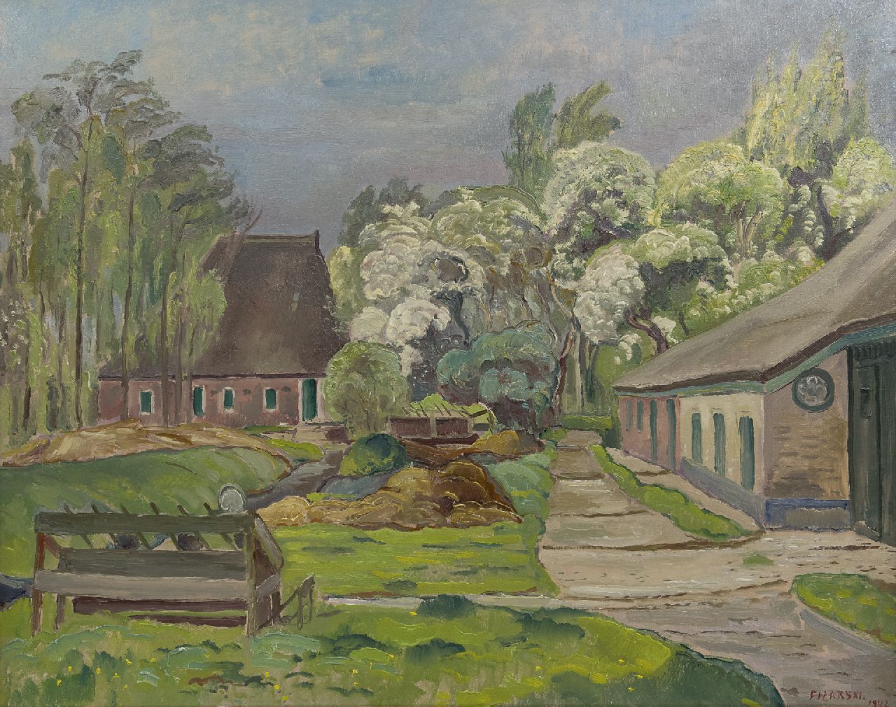 Filarski D.H.W. | 'Dirk' Herman Willem Filarski | Schilderijen te koop aangeboden | Boerderijen, olieverf op doek 80,0 x 100,5 cm, gesigneerd rechtsonder en gedateerd 1942 Filarski D.H.W. | 'Dirk' Herman Willem Filarski | Schilderijen te koop aangeboden | Boerderijen, olieverf op doek 80,0 x 100,5 cm, gesigneerd rechtsonder en gedateerd 1942
