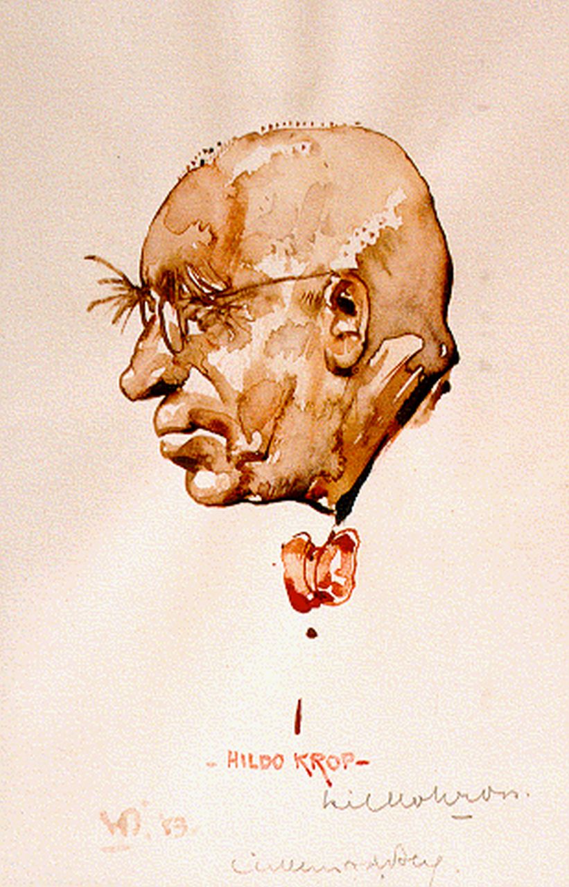 Berg W.H. van den | 'Willem' Hendrik van den Berg, Portret Hildo Krop, aquarel op papier 18,5 x 12,0 cm, gesigneerd middenonder Berg W.H. van den | 'Willem' Hendrik van den Berg, Portret Hildo Krop, aquarel op papier 18,5 x 12,0 cm, gesigneerd middenonder
