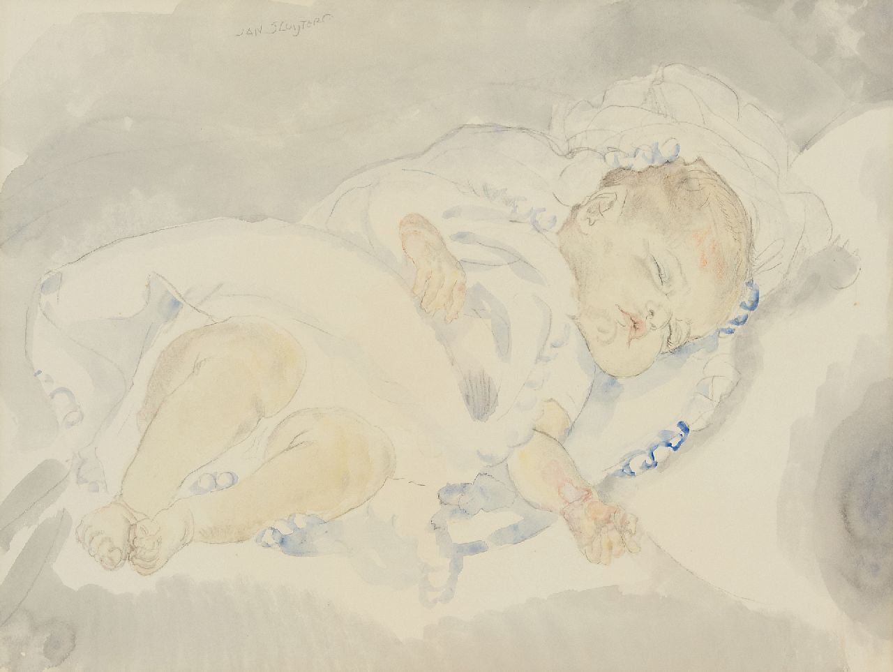 Sluijters J.C.B.  | Johannes Carolus Bernardus 'Jan' Sluijters | Aquarellen en tekeningen te koop aangeboden | Slapend kindje, potlood en aquarel op papier 46,5 x 58,5 cm, gesigneerd linksboven