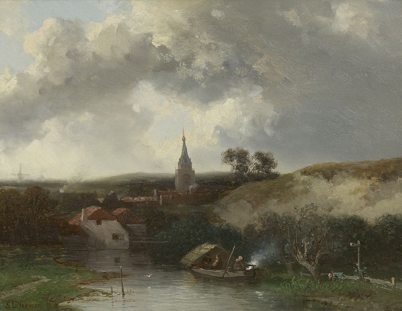 Verveer S.L. | 'Salomon' Leonardus Verveer | Schilderijen te koop aangeboden | Dorpje in de duinen, olieverf op paneel 19,7 x 25,3 cm, gesigneerd linksonder en te dateren ca. 1857-1860 Verveer S.L. | 'Salomon' Leonardus Verveer | Schilderijen te koop aangeboden | Dorpje in de duinen, olieverf op paneel 19,7 x 25,3 cm, gesigneerd linksonder en te dateren ca. 1857-1860