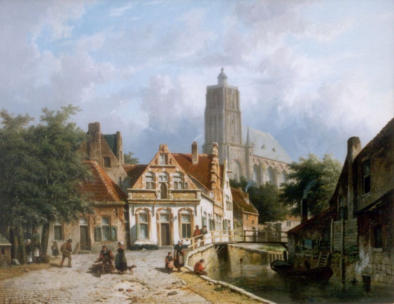 Eversen A. | Adrianus Eversen, Zonnig straatgezicht in Den Briel, olieverf op doek 55,0 x 70,0 cm, gesigneerd linksonder monogram Eversen A. | Adrianus Eversen, Zonnig straatgezicht in Den Briel, olieverf op doek 55,0 x 70,0 cm, gesigneerd linksonder monogram