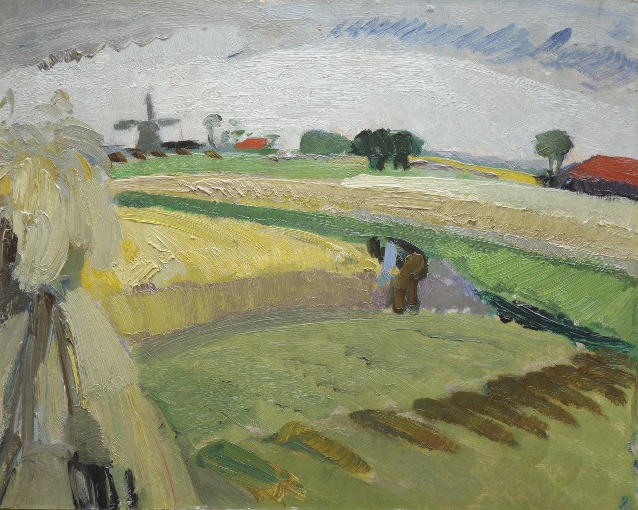 Smet G. de | Gustave de Smet, Boer werkend op het land, olieverf op board 40,1 x 50,4 cm Smet G. de | Gustave de Smet, Boer werkend op het land, olieverf op board 40,1 x 50,4 cm
