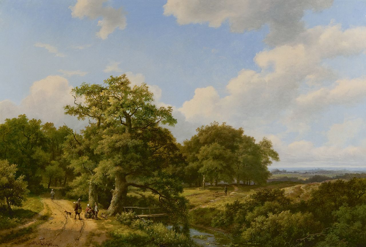 Koekkoek/Koekkoek sr. M.A. I /H. M.A.I /H.  | Marinus Adrianus /Hermanus Koekkoek/Koekkoek sr. M.A. I /H., Landvolk op een pad langs de bosrand, olieverf op doek 67,2 x 100,0 cm, gesigneerd linksonder (dubbel) 'M.A. Koekkoek' en gedateerd 1860