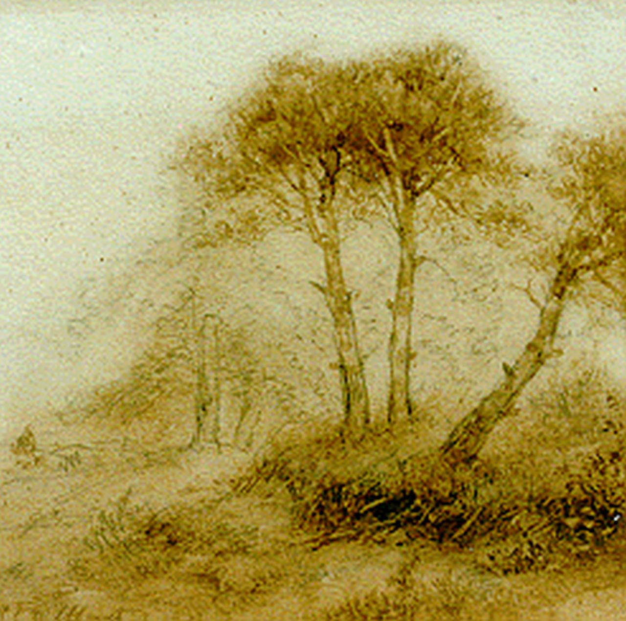 Schelfhout A. | Andreas Schelfhout, Bospad met figuur, sepia op papier 16,3 x 16,7 cm, gesigneerd linksonder Schelfhout A. | Andreas Schelfhout, Bospad met figuur, sepia op papier 16,3 x 16,7 cm, gesigneerd linksonder
