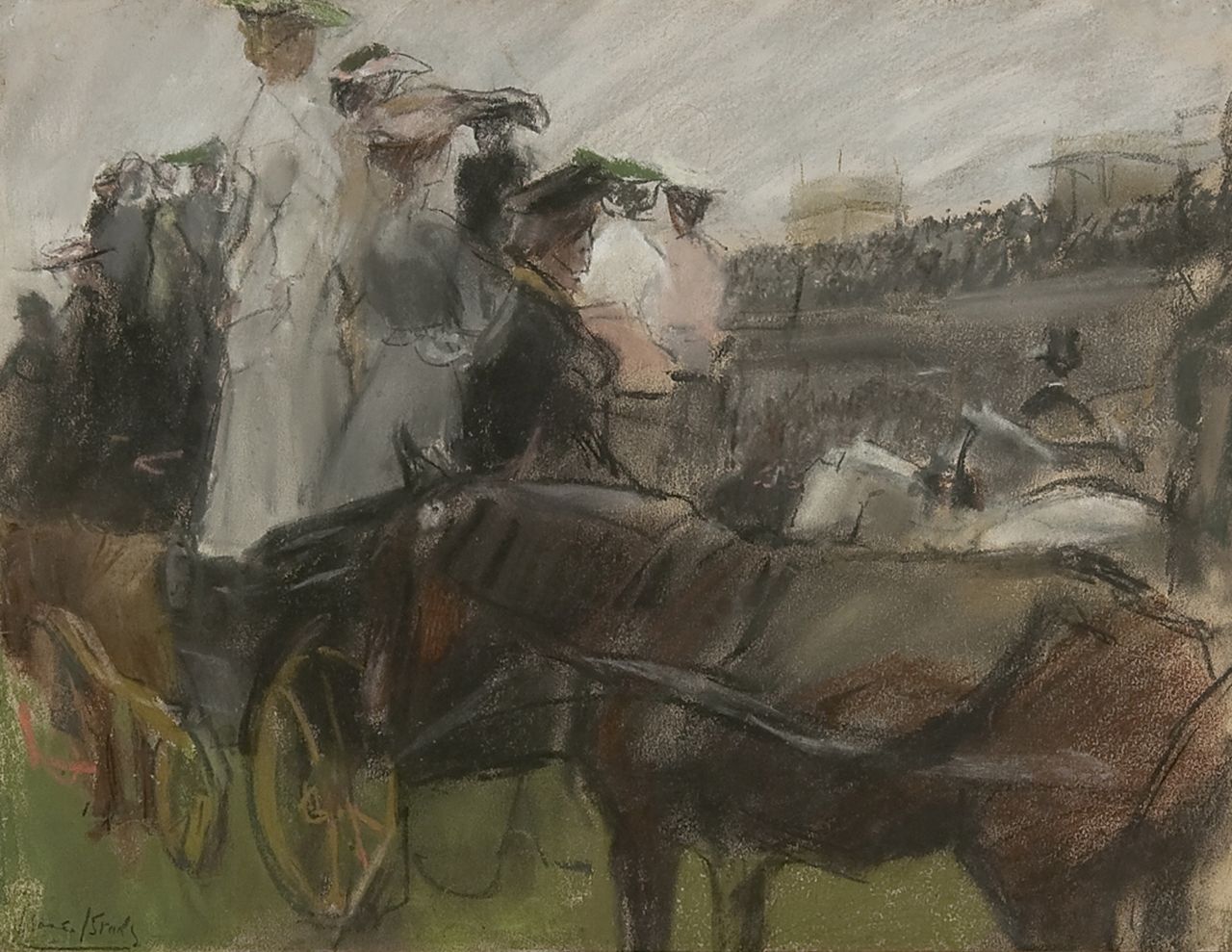 Israels I.L. | 'Isaac' Lazarus Israels, Op de renbaan van Longchamps, Parijs, pastel en potlood op papier 30,5 x 40,0 cm, gesigneerd linksonder en te dateren ca. 1900 Israels I.L. | 'Isaac' Lazarus Israels, Op de renbaan van Longchamps, Parijs, pastel en potlood op papier 30,5 x 40,0 cm, gesigneerd linksonder en te dateren ca. 1900