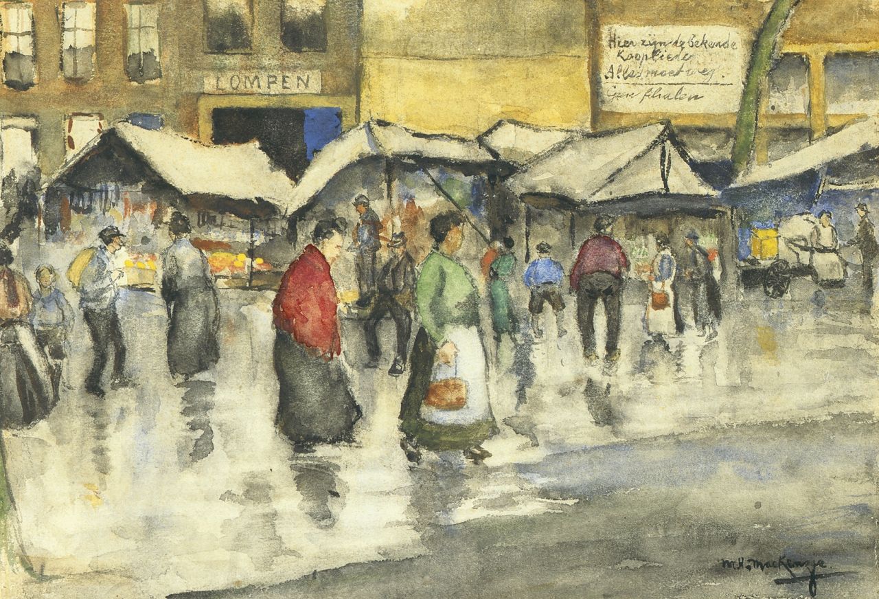 Mackenzie M.H. | Marie Henri Mackenzie, Marktdag, aquarel op papier 24,5 x 35,0 cm, gesigneerd rechtsonder Mackenzie M.H. | Marie Henri Mackenzie, Marktdag, aquarel op papier 24,5 x 35,0 cm, gesigneerd rechtsonder