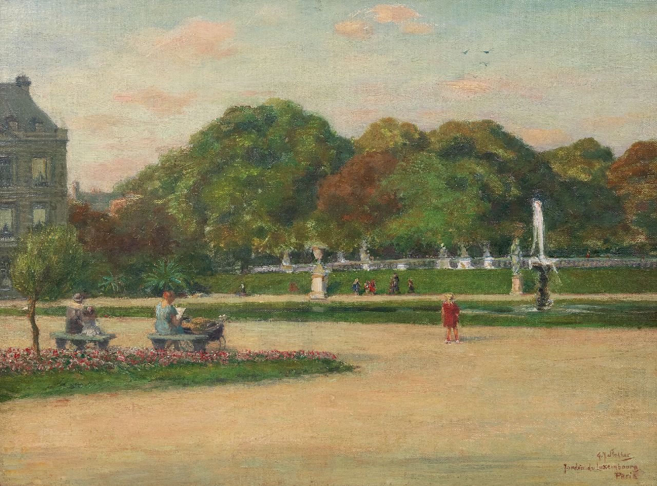 Staller G.J.  | Gerard Johan Staller | Schilderijen te koop aangeboden | Jardin du Luxembourg, Parijs, olieverf op doek op paneel 35,8 x 48,2 cm, gesigneerd rechtsonder