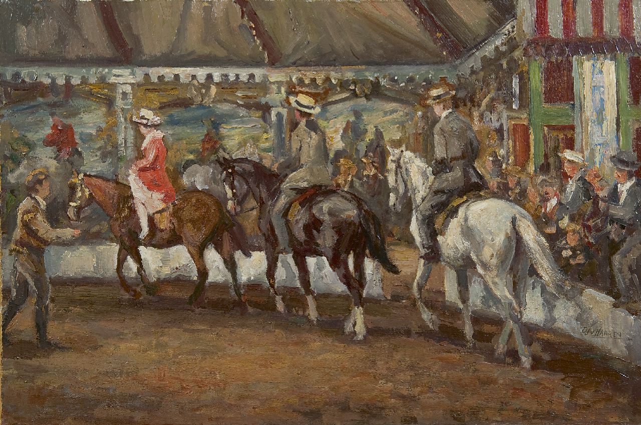 Haaren D.J. van | 'Dirk' Johannes van Haaren | Schilderijen te koop aangeboden | De hippodrome, olieverf op board 34,0 x 50,0 cm, gesigneerd rechtsonder Haaren D.J. van | 'Dirk' Johannes van Haaren | Schilderijen te koop aangeboden | De hippodrome, olieverf op board 34,0 x 50,0 cm, gesigneerd rechtsonder