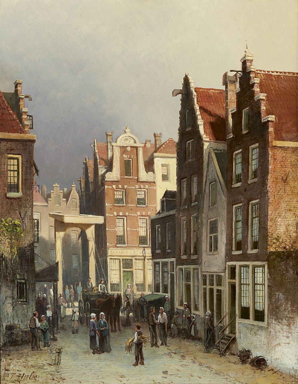 Hulk sr. J.F. | Johannes Frederik Hulk sr., Hollands straatje met ophaalbrug, olieverf op paneel 45,9 x 35,7 cm, gesigneerd linksonder Hulk sr. J.F. | Johannes Frederik Hulk sr., Hollands straatje met ophaalbrug, olieverf op paneel 45,9 x 35,7 cm, gesigneerd linksonder