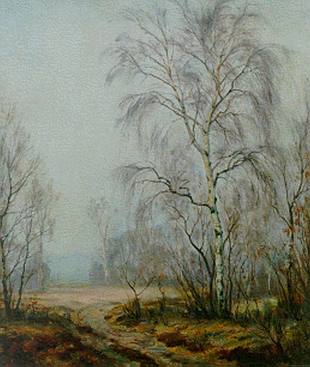 Meijer J.  | Johannes 'Johan' Meijer, Nevelige morgen, olieverf op doek 60,2 x 50,5 cm, gesigneerd linksonder