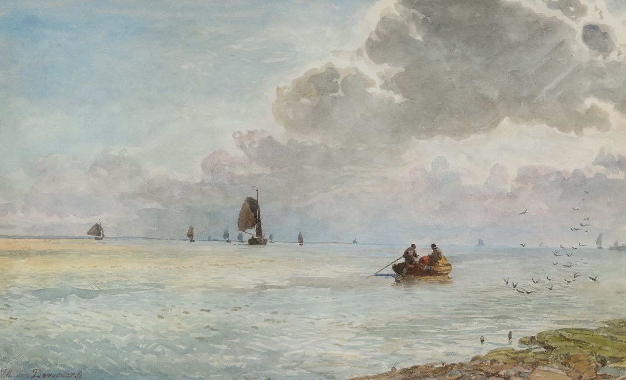 Deventer W.A. van | 'Willem' Anthonie van Deventer | Aquarellen en tekeningen te koop aangeboden | Schepen op kalme zee, aquarel op papier 35,6 x 58,5 cm, gesigneerd linksonder Deventer W.A. van | 'Willem' Anthonie van Deventer | Aquarellen en tekeningen te koop aangeboden | Schepen op kalme zee, aquarel op papier 35,6 x 58,5 cm, gesigneerd linksonder