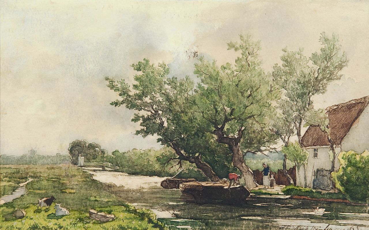 Weissenbruch H.J. | Hendrik Johannes 'J.H.' Weissenbruch | Aquarellen en tekeningen te koop aangeboden | Trekvaart langs de Benoordenhoutseweg bij Den Haag, aquarel op papier 17,6 x 28,1 cm, gesigneerd rechtsonder Weissenbruch H.J. | Hendrik Johannes 'J.H.' Weissenbruch | Aquarellen en tekeningen te koop aangeboden | Trekvaart langs de Benoordenhoutseweg bij Den Haag, aquarel op papier 17,6 x 28,1 cm, gesigneerd rechtsonder