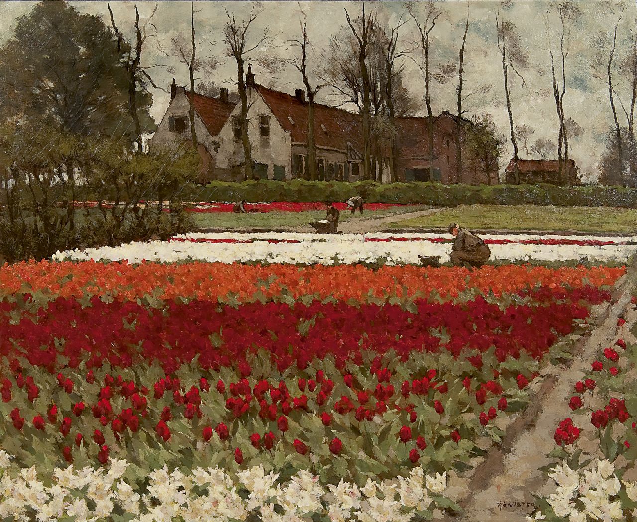 Koster A.L. | Anton Louis 'Anton' Koster, Hyacinten- en tulpenvelden, Overveen, olieverf op doek 60,0 x 73,2 cm, gesigneerd rechtsonder Koster A.L. | Anton Louis 'Anton' Koster, Hyacinten- en tulpenvelden, Overveen, olieverf op doek 60,0 x 73,2 cm, gesigneerd rechtsonder