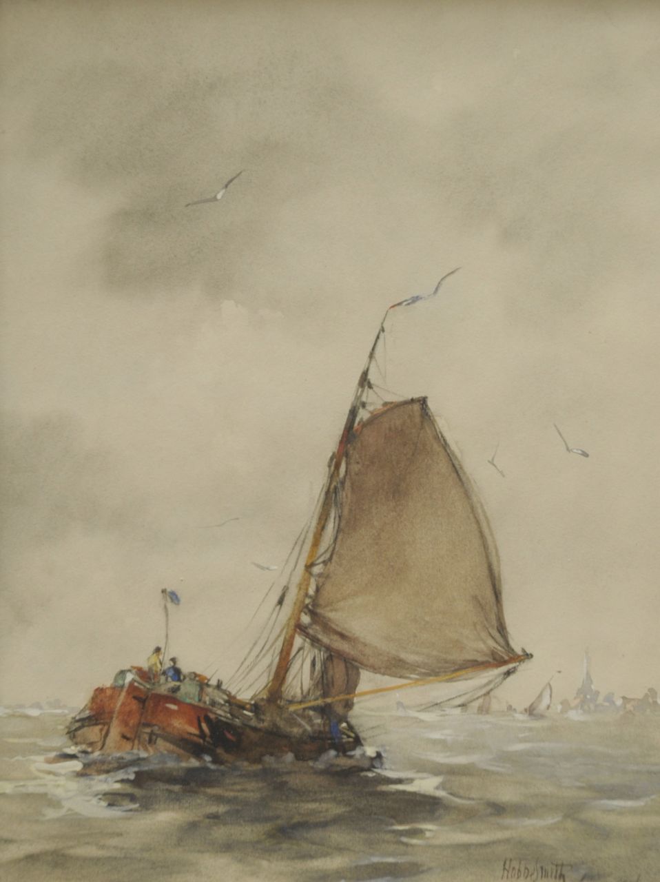 Smith H. | Hobbe Smith, Zeilende tjalk op de Zuiderzee, aquarel en gouache op papier 30,1 x 22,9 cm, gesigneerd rechtsonder en gedateerd 1916 Smith H. | Hobbe Smith, Zeilende tjalk op de Zuiderzee, aquarel en gouache op papier 30,1 x 22,9 cm, gesigneerd rechtsonder en gedateerd 1916