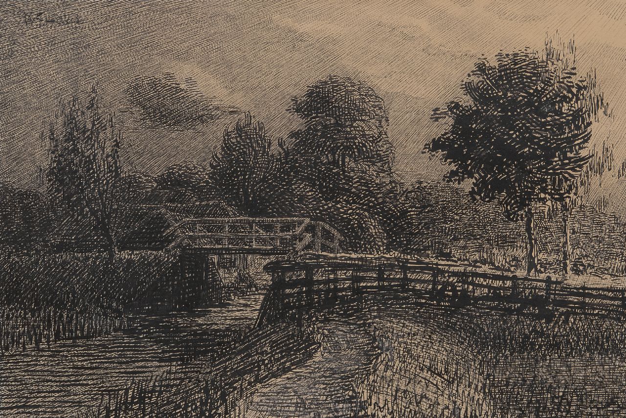 Haas W.F. | Willem Frederik Haas | Aquarellen en tekeningen te koop aangeboden | Hollands landschap, pen en inkt op papier 35,9 x 49,6 cm, gesigneerd linksboven Haas W.F. | Willem Frederik Haas | Aquarellen en tekeningen te koop aangeboden | Hollands landschap, pen en inkt op papier 35,9 x 49,6 cm, gesigneerd linksboven