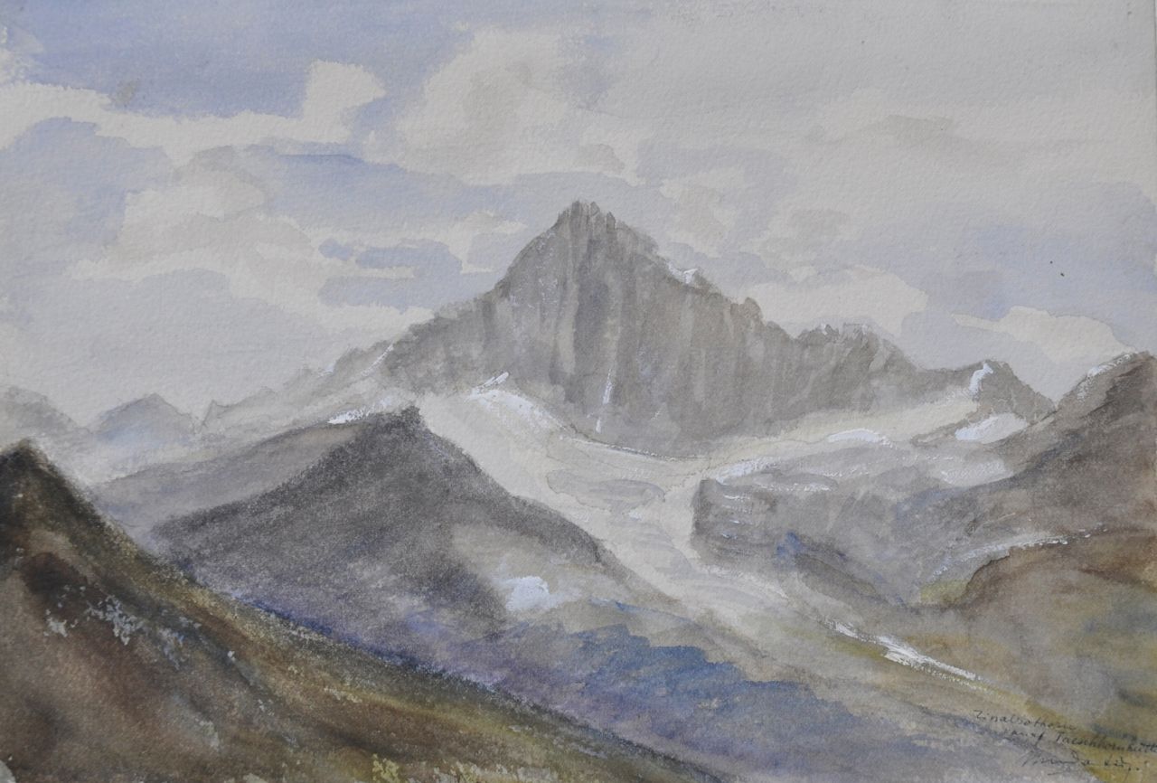 Hollandse School, 20e eeuw | Hollandse School, 20e eeuw, De Zinalrothorn, Zwitserland, vanaf de Täschhornhütte, aquarel op papier 25,8 x 17,7 cm, gesigneerd rechtsonder 'M.M. Van Dantzig' Hollandse School, 20e eeuw | Hollandse School, 20e eeuw, De Zinalrothorn, Zwitserland, vanaf de Täschhornhütte, aquarel op papier 25,8 x 17,7 cm, gesigneerd rechtsonder 'M.M. Van Dantzig'