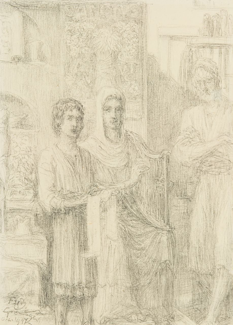 Bach F.H.  | Franciscus Hermannus Bach | Aquarellen en tekeningen te koop aangeboden | Gebed voor de oogst, potlood op papier 28,0 x 20,0 cm, gesigneerd linksonder met initialen en gedateerd oct. 1947