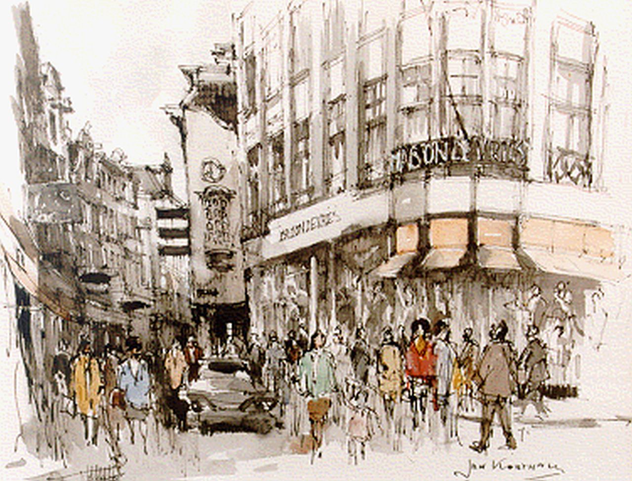 Korthals J.  | Johannes 'Jan' Korthals, Maison de Vries Amsterdam, aquarel op papier 34,0 x 42,0 cm, gesigneerd rechtsonder