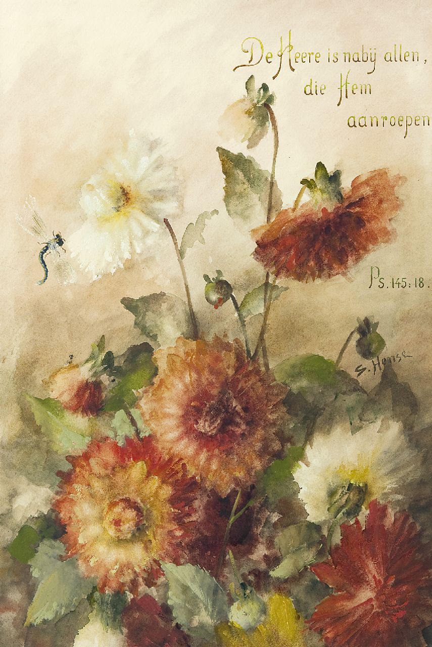 Hense S. | Sara Hense, Herfstbloemen, aquarel op papier 52,6 x 34,9 cm, gesigneerd rechts van het midden Hense S. | Sara Hense, Herfstbloemen, aquarel op papier 52,6 x 34,9 cm, gesigneerd rechts van het midden