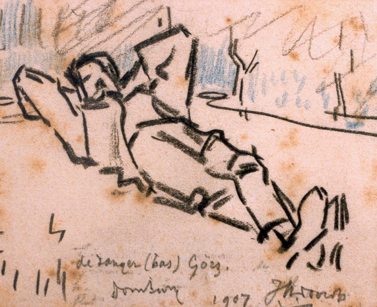 Toorop J.Th.  | Johannes Theodorus 'Jan' Toorop, De zanger (Bas) Görz Domburg, krijt op papier 9,5 x 10,5 cm, gesigneerd rechtsonder en gedateerd '07