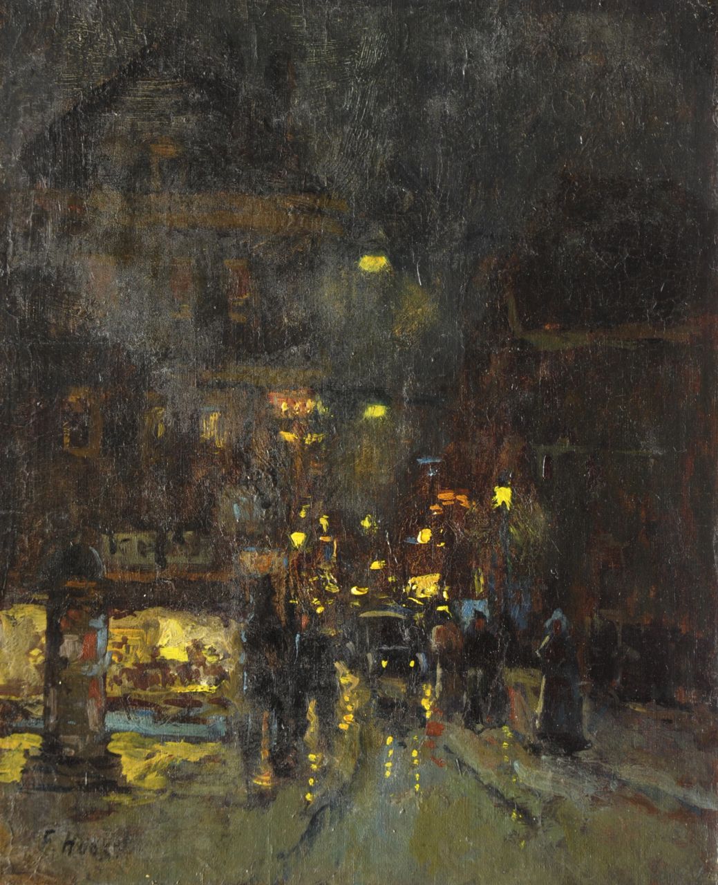 Hoos F.S. | 'Frans' Simon Hoos, Stadsgezicht bij avond, olieverf op doek op paneel 30,0 x 24,4 cm, gesigneerd linksonder Hoos F.S. | 'Frans' Simon Hoos, Stadsgezicht bij avond, olieverf op doek op paneel 30,0 x 24,4 cm, gesigneerd linksonder