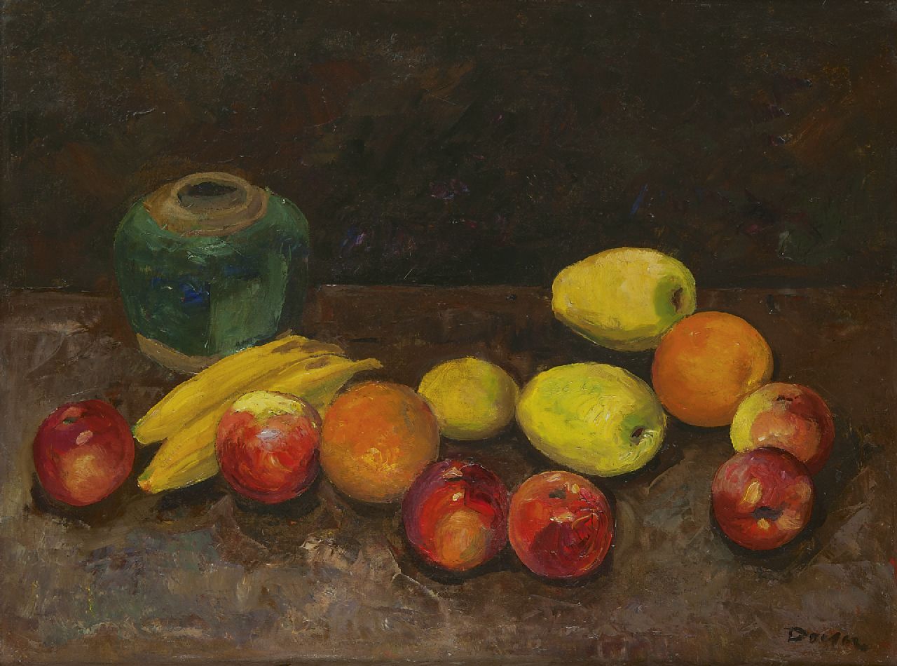 Doeser J.J. | 'Jacobus' Johannes Doeser | Schilderijen te koop aangeboden | Stilleven met fruit en gemberpot, olieverf op doek 60,8 x 80,5 cm, gesigneerd rechtsonder Doeser J.J. | 'Jacobus' Johannes Doeser | Schilderijen te koop aangeboden | Stilleven met fruit en gemberpot, olieverf op doek 60,8 x 80,5 cm, gesigneerd rechtsonder