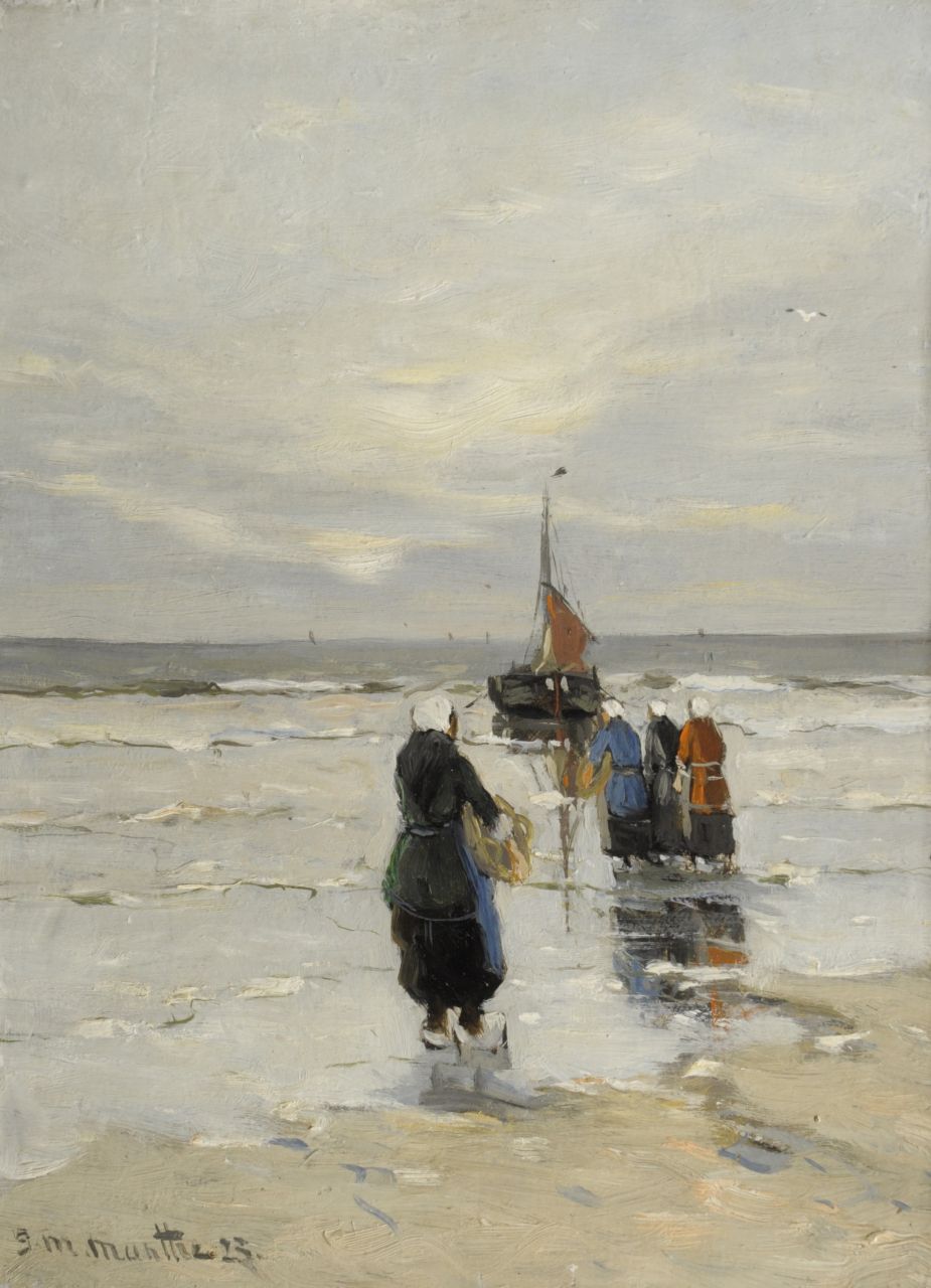 Munthe G.A.L. | Gerhard Arij Ludwig 'Morgenstjerne' Munthe, Wachten op de vangst, olieverf op paneel 34,9 x 25,8 cm, gesigneerd linksonder en gedateerd '23 Munthe G.A.L. | Gerhard Arij Ludwig 'Morgenstjerne' Munthe, Wachten op de vangst, olieverf op paneel 34,9 x 25,8 cm, gesigneerd linksonder en gedateerd '23