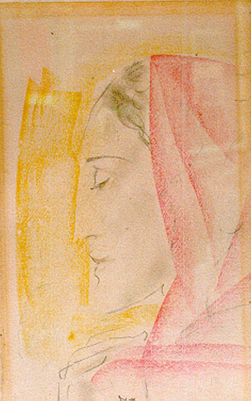 Konijnenburg W.A. van | Willem Adriaan van Konijnenburg, Jonge vrouw en profil, gemengde techniek op papier 32,0 x 20,0 cm, gesigneerd middenonder en gedateerd 1928 Konijnenburg W.A. van | Willem Adriaan van Konijnenburg, Jonge vrouw en profil, gemengde techniek op papier 32,0 x 20,0 cm, gesigneerd middenonder en gedateerd 1928