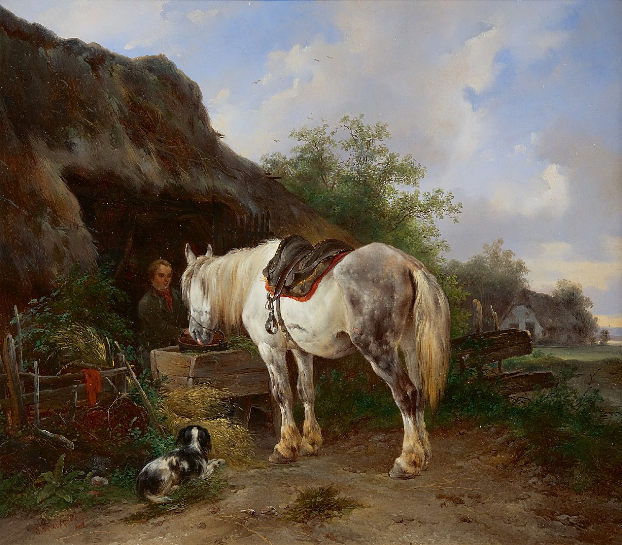 Verschuur W. | Wouterus Verschuur, Voedertijd, olieverf op paneel 37,1 x 42,7 cm, gesigneerd linksonder Verschuur W. | Wouterus Verschuur, Voedertijd, olieverf op paneel 37,1 x 42,7 cm, gesigneerd linksonder