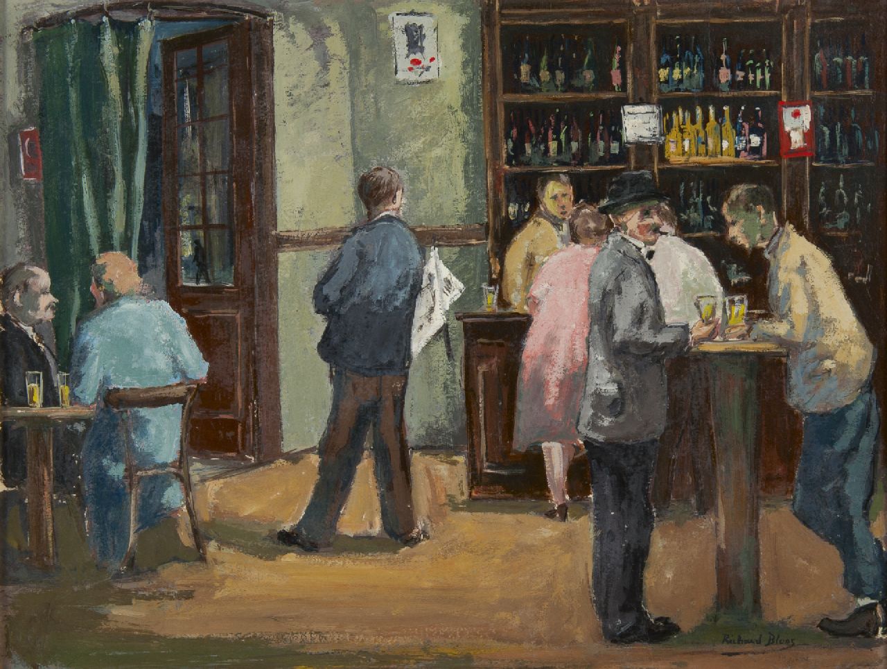 Bloos R.W.  | 'Richard' Willi Bloos, Bar in Montmartre, olieverf op papier 32,0 x 42,0 cm, gesigneerd rechtsonder