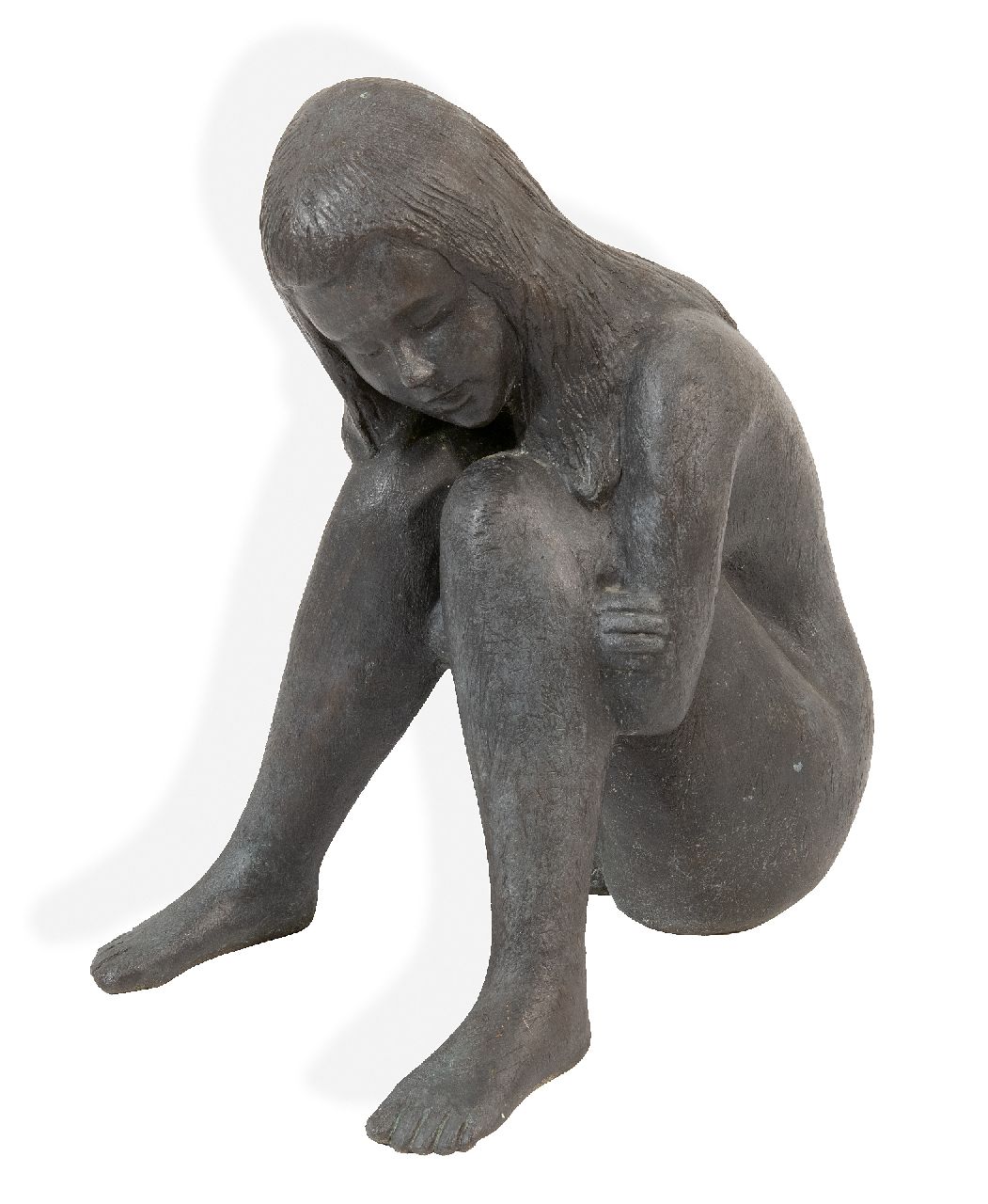 Moser K.  | Kurt Moser, Melancholie, brons 31,7 x 19,4 cm, gesigneerd op de rand met monogram en te dateren ca. 1976