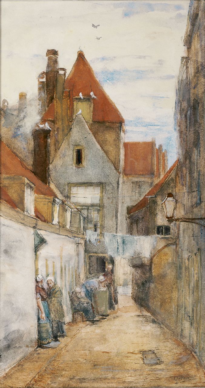 Breitner G.H. | George Hendrik Breitner, Straatje in Rotterdam, aquarel op papier 51,8 x 27,8 cm, gesigneerd rechtsonder en te dateren ca. 1880 Breitner G.H. | George Hendrik Breitner, Straatje in Rotterdam, aquarel op papier 51,8 x 27,8 cm, gesigneerd rechtsonder en te dateren ca. 1880