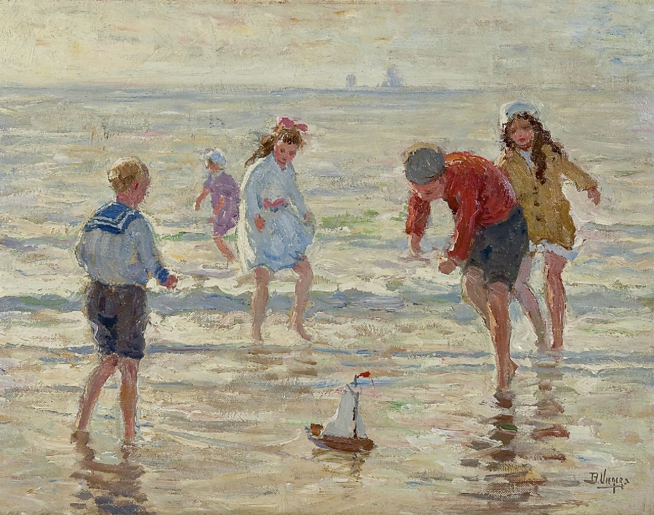 Viegers B.P. | Bernardus Petrus 'Ben' Viegers, Strandplezier, olieverf op doek 36,6 x 46,6 cm, gesigneerd rechtsonder Viegers B.P. | Bernardus Petrus 'Ben' Viegers, Strandplezier, olieverf op doek 36,6 x 46,6 cm, gesigneerd rechtsonder