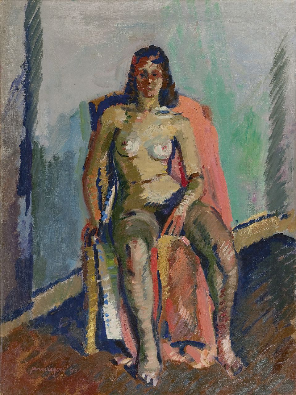 Wiegers J.  | Jan Wiegers, Zittend naakt, olieverf op doek 60,3 x 45,0 cm, gesigneerd linksonder en gedateerd '43