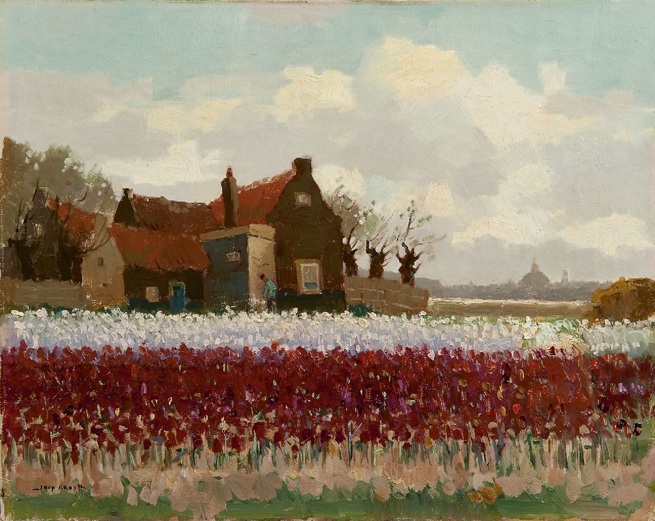 Kropff J. | Johan 'Joop' Kropff, Bollenvelden bij Haarlem, olieverf op doek 40,6 x 50,8 cm, gesigneerd linksonder Kropff J. | Johan 'Joop' Kropff, Bollenvelden bij Haarlem, olieverf op doek 40,6 x 50,8 cm, gesigneerd linksonder