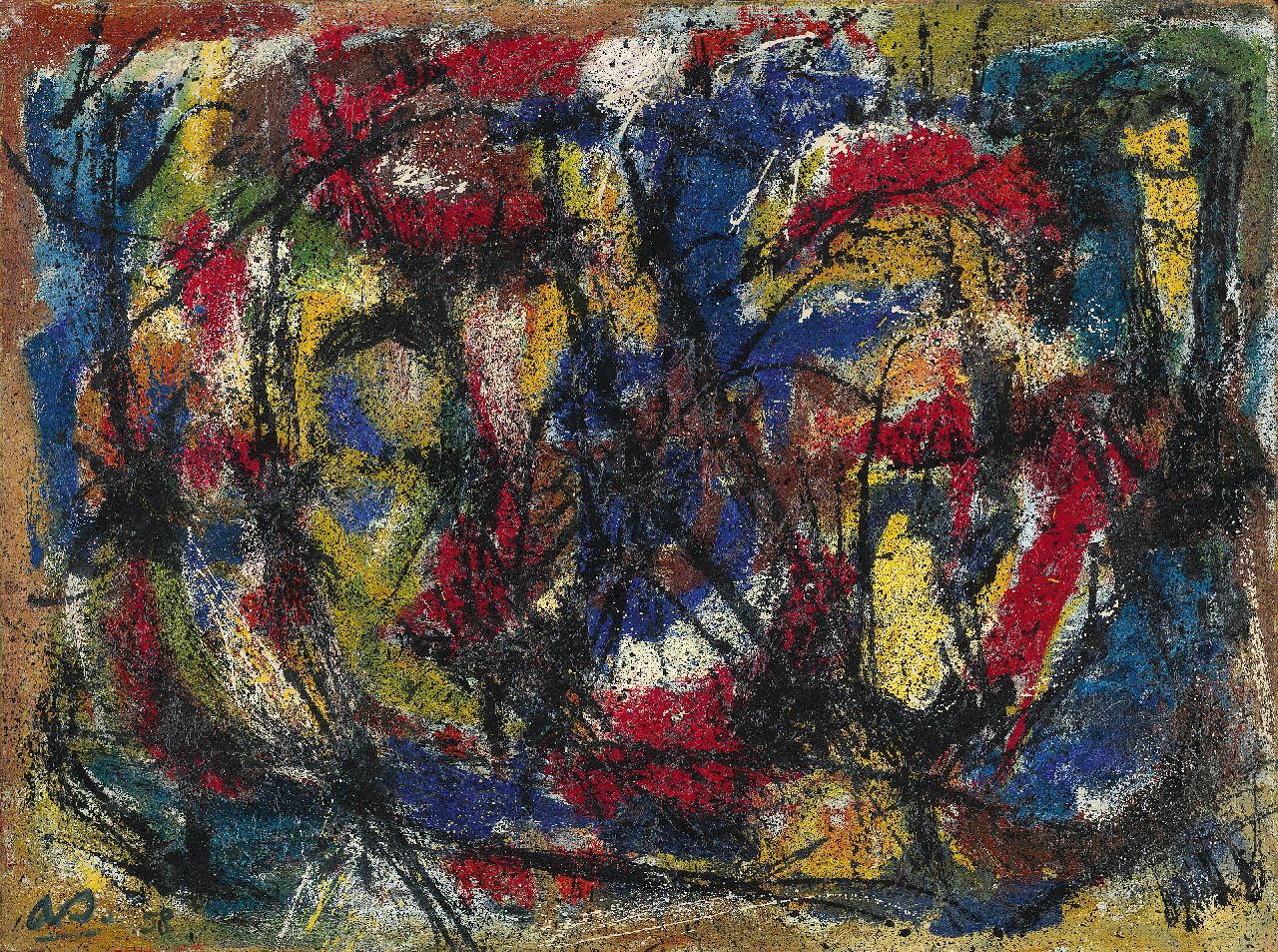 Snijders A.C. | Adrianus Cornelis 'Ad' Snijders, Zonder titel, olieverf op board 91,0 x 122,0 cm, gesigneerd linksonder met initialen en gedateerd '58 Snijders A.C. | Adrianus Cornelis 'Ad' Snijders, Zonder titel, olieverf op board 91,0 x 122,0 cm, gesigneerd linksonder met initialen en gedateerd '58