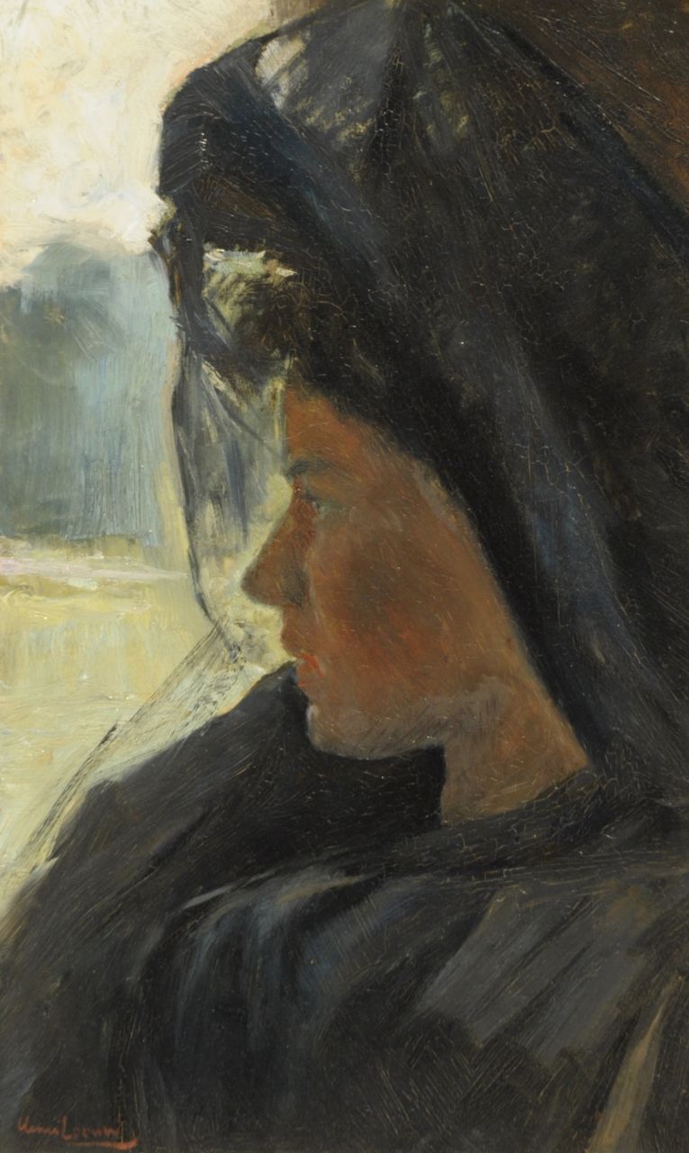 Leeuw H. | Henri Leeuw, Portret van een modieuze jonge vrouw, olieverf op board 52,8 x 31,9 cm, gesigneerd linksonder Leeuw H. | Henri Leeuw, Portret van een modieuze jonge vrouw, olieverf op board 52,8 x 31,9 cm, gesigneerd linksonder